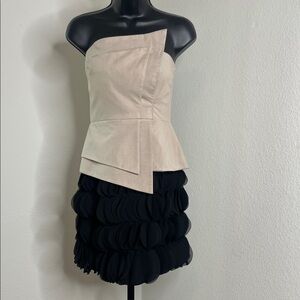 Black Halo Asymmetrical Black and Cream Dress